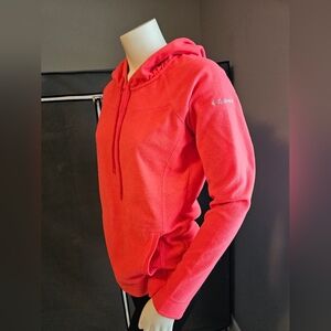 Pinkish-Salmon colored Columbia pullover fleece with hood, size small